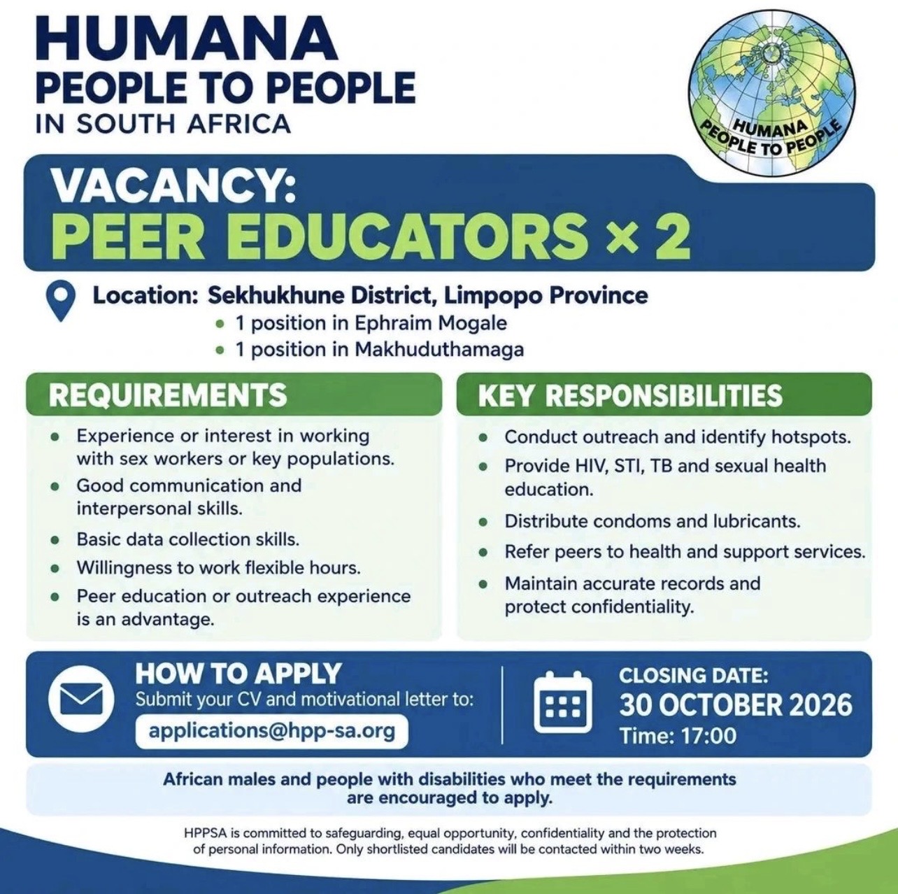 PEER EDUCATORS, HUMANA PEOPLE TO PEOPLE IN SOUTH AFRICA