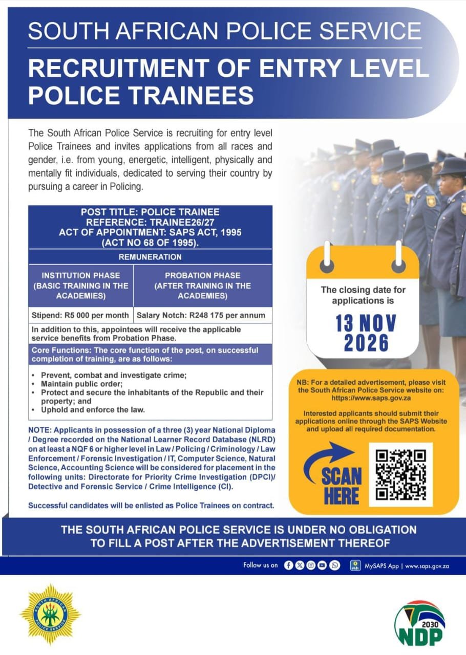 POLICE TRAINEE, SOUTH AFRICAN POLICE SERVICE