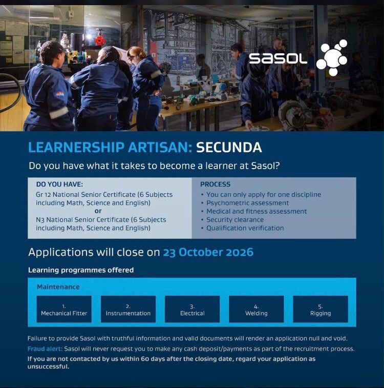 Learnership: Artisan Maintenance (Secunda), Sasol
